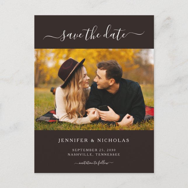 Cartão Postal De Anúncio Foto Elegante Moderna Salva O Noivado De Data (Frente)