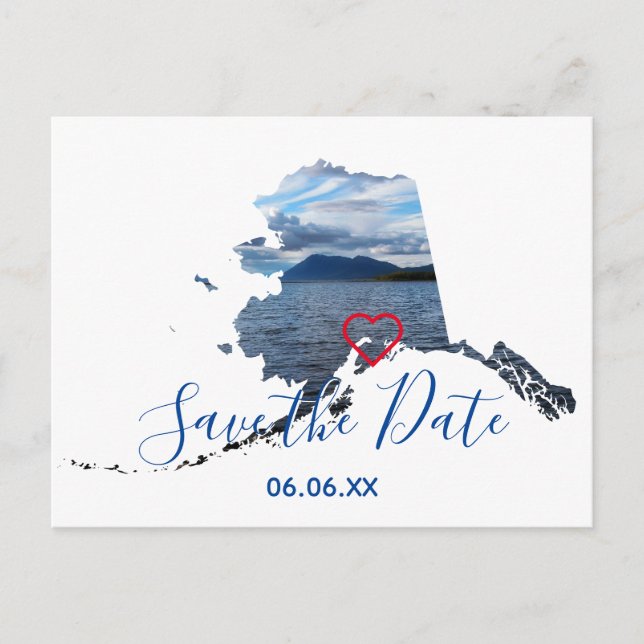 Cartão Postal De Anúncio Foto em Forma do Alasca Salvar Data (Frente)