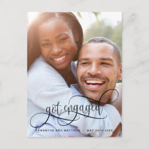 Cartão Postal De Anúncio Foto Ficou Noiva Caligrafia em Preto, Noivado