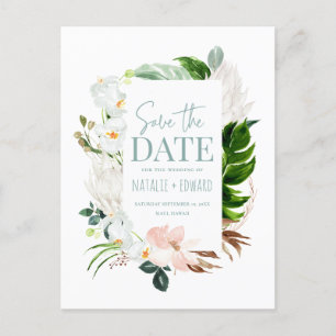 Cartão Postal De Anúncio Foto floral tropical rosa, azul-turquesa e orquíde