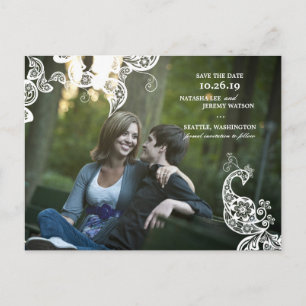 Cartão Postal De Anúncio Foto Floral Vintage de Pavão Save The Date
