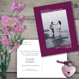 Cartão Postal De Anúncio Foto Mínima Magenta De Casamento Salvar A Data