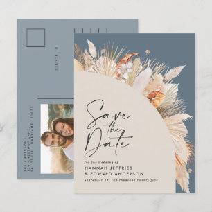 Cartão Postal De Anúncio Foto moderna boêmia de grama pampas azul empoeirad