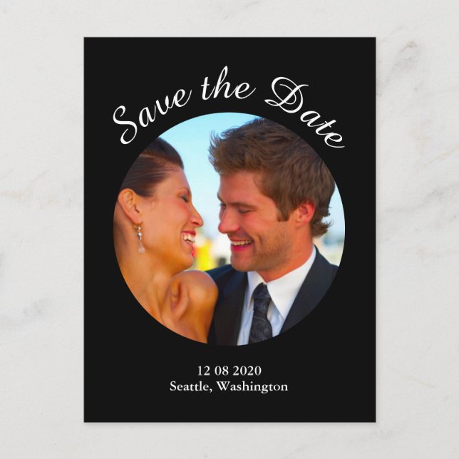 Cartão Postal De Anúncio Foto Moderna Salva a Data - Preto (Frente)