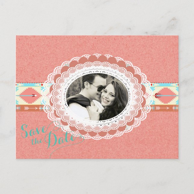 Cartão Postal De Anúncio Foto Nativa Americana Salva a Data (Frente)