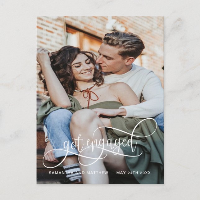 Cartão Postal De Anúncio Foto: Noivado de Caligrafia Branca (Frente)