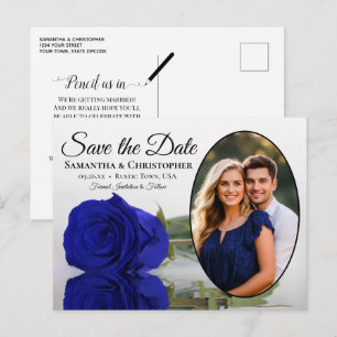 Cartão Postal De Anúncio Foto Oval Rosa Azul Real Casamento Salve A Data