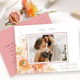 Cartão Postal De Anúncio Foto Peach Blush e Coral Wedding Salvar Data