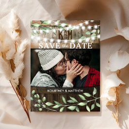 Cartão Postal De Anúncio Foto Rústica Save the Date | Casamento Verde
