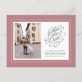 Cartão Postal De Anúncio Foto Salve o Dia Rosa Empoeirado Casamento Elegant