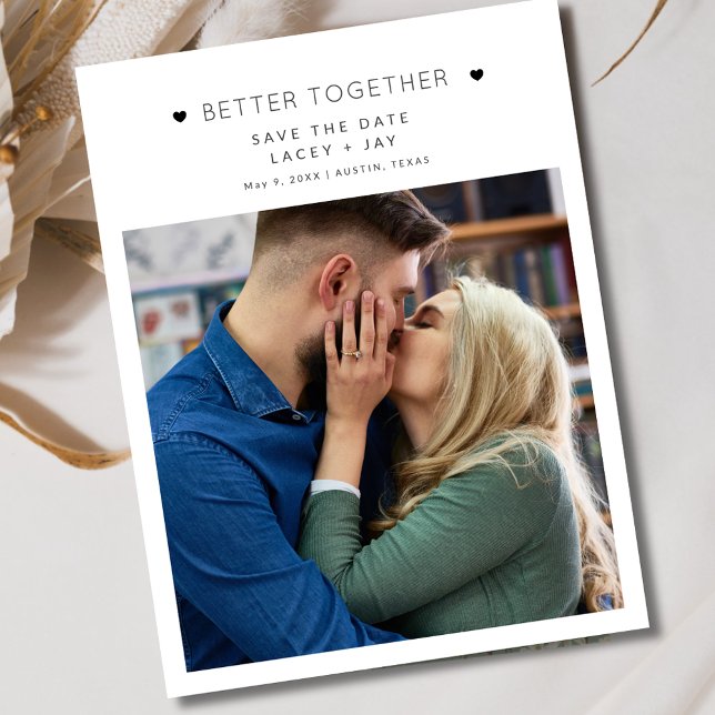 Cartão Postal De Anúncio Foto simples Casamento branco preto Salve a data (Photo Modern Black and White Save the Date)