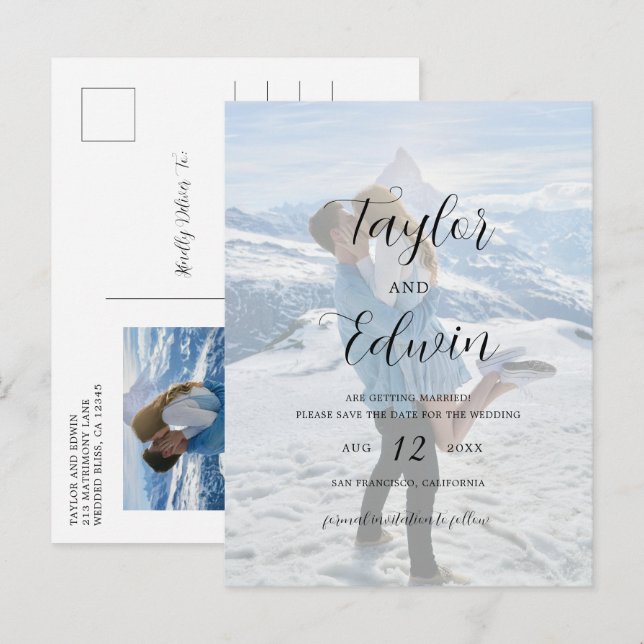 Cartão Postal De Anúncio Foto Simples Casamento Moderno Salve A Data (Frente/Verso)