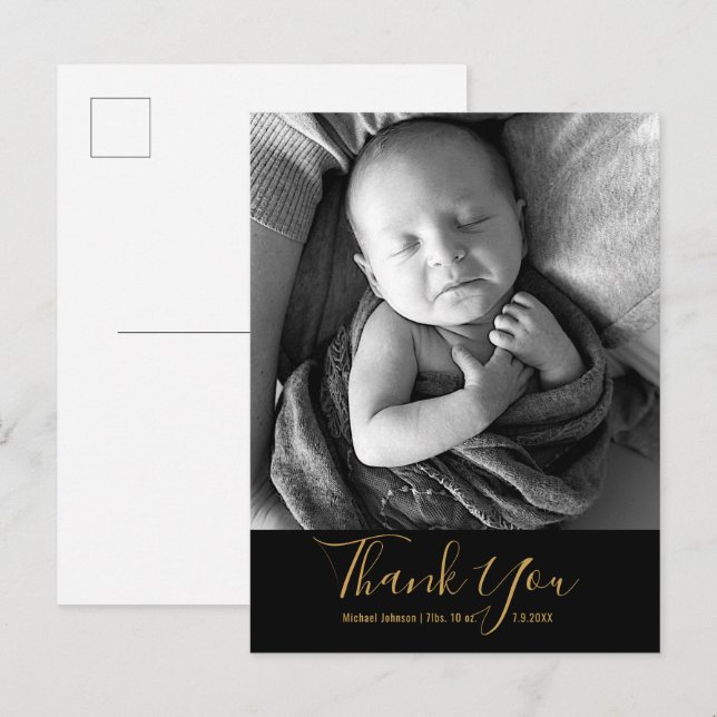 Cartão Postal De Anúncio Foto Simples Para Bebês Obrigado Escrita Dourada N (Frente/Verso)