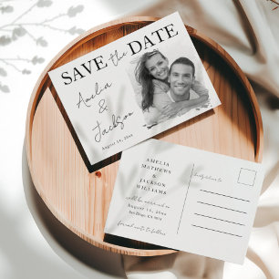 Cartão Postal De Anúncio Foto Simples Preto e Branco para Save the Date