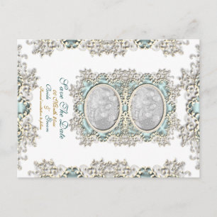 Cartão Postal De Anúncio Foto vintage em filigrana azul branco