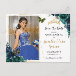 Cartão Postal De Anúncio Fotografia da Quinceañera, Marinho Verde Esmeralda