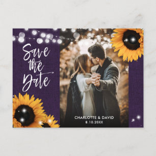 Cartão Postal De Anúncio Fotografia de casamento de girassol roxo Salvar a
