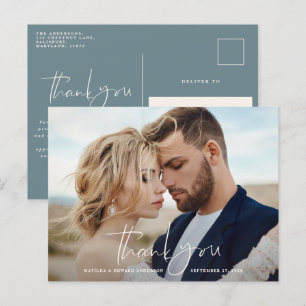 Cartão Postal De Anúncio Fotografia de roteiro casamento obrigado moderno m
