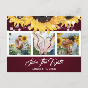 Cartão Postal De Anúncio Fotografia do Girassol Borgonha Casamento Save The