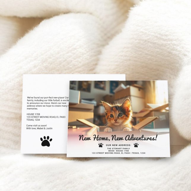 Cartão Postal De Anúncio Fotografias de animais engraçadas Novo endereço pa (Funny pet photo paws new address home moving announcement postcard)