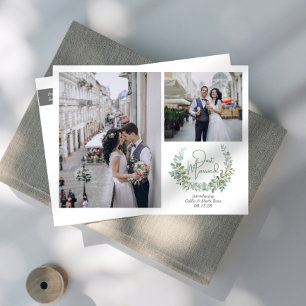 Cartão Postal De Anúncio Fotografias de Casamento Greenery Just Married