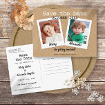 Cartão Postal De Anúncio Fotos da infância russa salvam a data<br><div class="desc">Personalize com suas fotos de infância para criar um cartão de data exclusivo. O inverso tem os detalhes adicionais da data,  incluindo o site do casamento,  com seu endereço de retorno e espaço para o endereço do destinatário.</div>