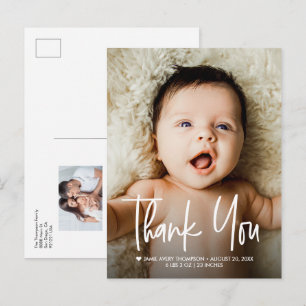 Cartão Postal De Anúncio Fotos de Bebê Obrigado Design Moderno Nascimento