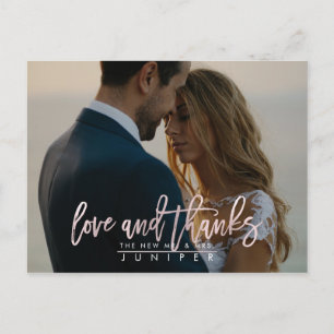 Cartão Postal De Anúncio Fotos de Casamento Blush Love e Obrigados