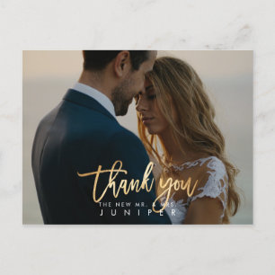 Cartão Postal De Anúncio Fotos De Casamento Obrigado Faux Dourado