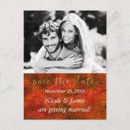 Cartão Postal De Anúncio Fotos de casamento rústico SAVE THE DATE Dourado d