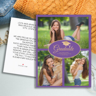 Cartão Postal De Anúncio Fotos de Formatura em Ouro Roxo Turma de 2024