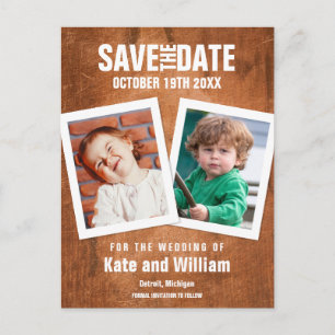 Cartão Postal De Anúncio Fotos de infância Boho Antigo Save the Date em Mad