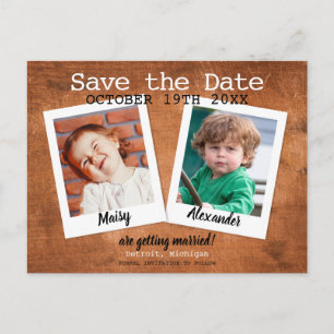 Cartão Postal De Anúncio Fotos de infância Vintage Wood Salve a data