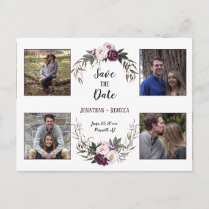 Cartão Postal De Anúncio Fotos de Peônias Roxas Escuras - Save The Date