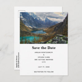 Cartão Postal De Anúncio Fotos do Casamento das Montanhas Alpinas Cênicas