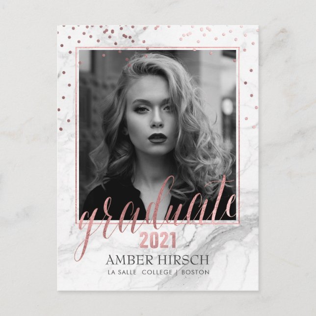 Cartão Postal De Anúncio Fotos do Formando PixDezines/Marble+Rosa Dourado (Frente)