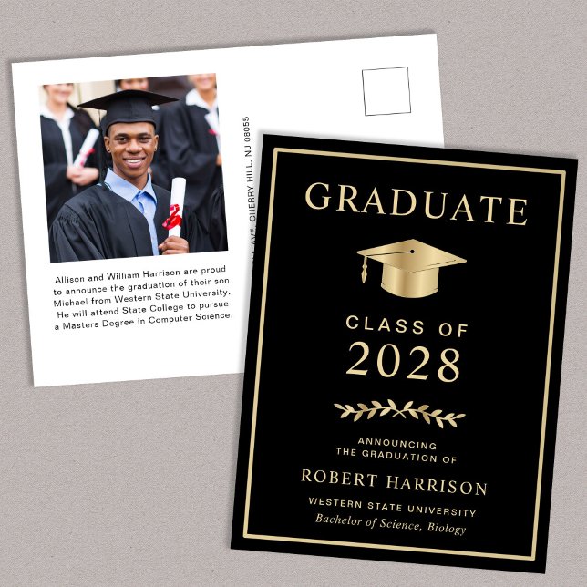 Cartão Postal De Anúncio Fotos Elegantes de Faculdade Preto e Dourado de Fo (Criador carregado)