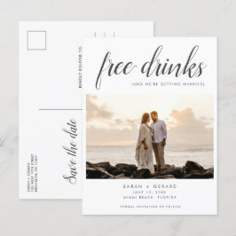 Cartão Postal De Anúncio Free Drinks Beach Wedding Foto para salvar a data