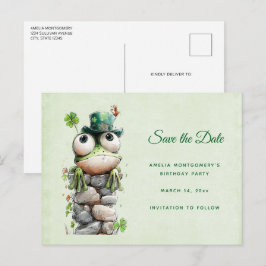 Cartão Postal De Anúncio Frog with Green Hat and Shamrock Cute
