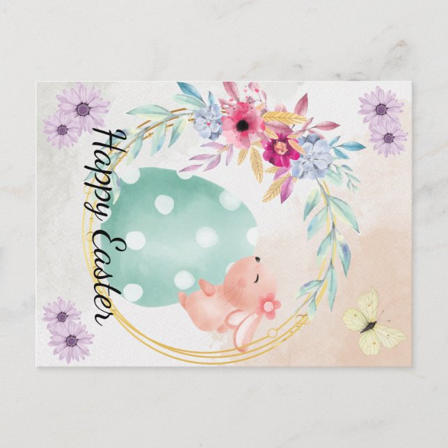 Cartão Postal De Anúncio Frohe Ostern- Hase sitzt au einem Ei (Frente)