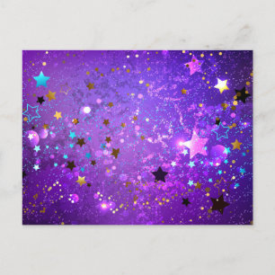 Cartão Postal De Anúncio Fundo de papel alumínio roxo com estrelas