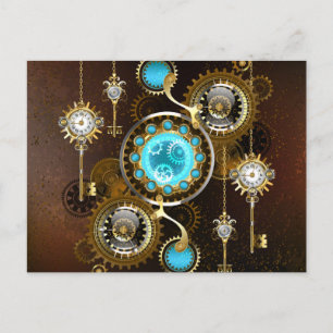 Cartão Postal De Anúncio Fundo Rusty Steampunk com Lentes Turquesa