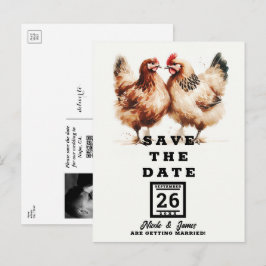 Cartão Postal De Anúncio Galinha Marrom Aquarela Casamento Salve a Data