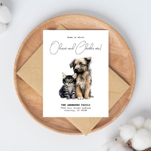 Cartão Postal De Anúncio Gato Cachorro Aquarela Pet Nós Mudamos