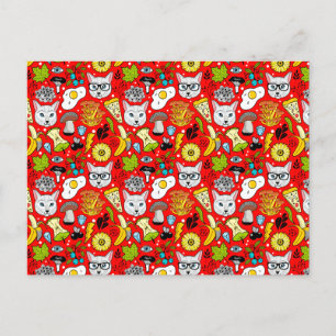 Cartão Postal De Anúncio Gato e ovo no vermelho