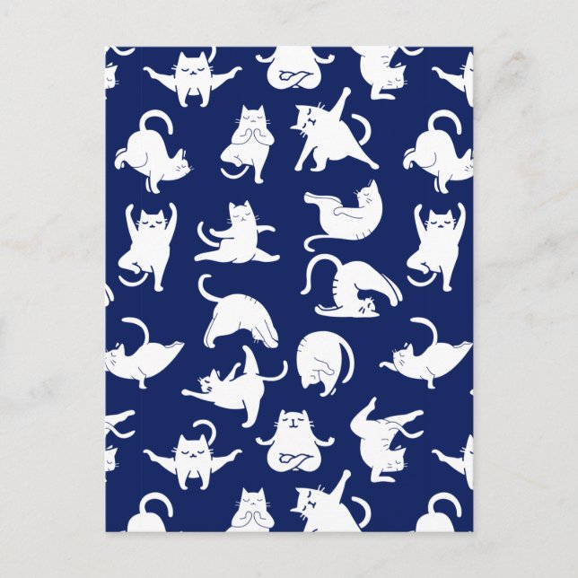 Cartão Postal De Anúncio Gato Engraçado Azul em Esportes de Yoga (Frente)