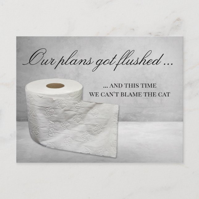 Cartão Postal De Anúncio Gato Engraçado Muda a Data do Casamento Adiada (Frente)