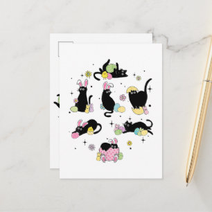 Cartão Postal De Anúncio Gato Preto com Ovos de Coelho