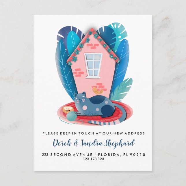 Cartão Postal De Anúncio Gato se mudando tema de animal (Frente)