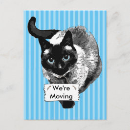 Cartão Postal De Anúncio Gato Siamês de Olhos Azuis Segurando "Estamos Move